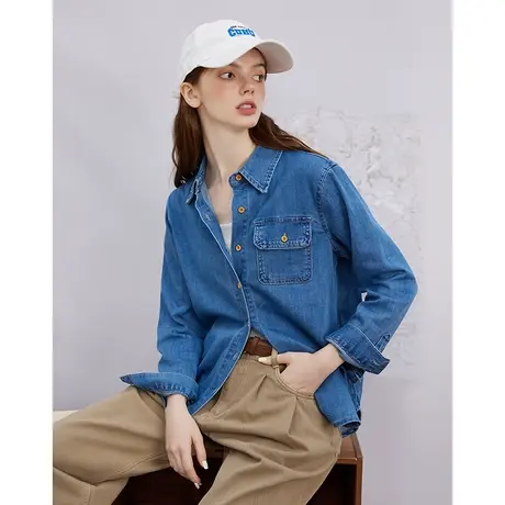 a02潮牌2025早秋新款小众设计感牛仔休闲女长袖衬衫短外套女上衣图片