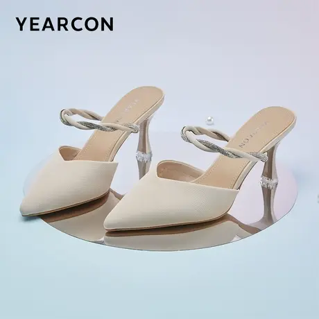 意尔康女鞋夏季包头凉鞋尖头高跟细跟外穿半拖法式小香风凉拖鞋商品大图