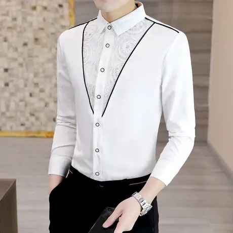 秋季网红个性蕾丝衬衫美发型师潮牌工装服衬衣痞帅DK夏装男士长袖商品大图