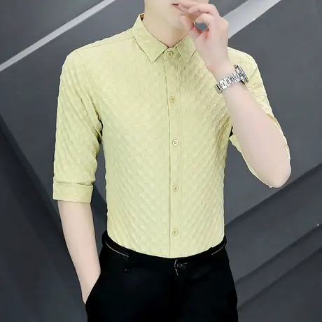 短袖衬衫男高级感潮流立体压花格子寸衫半袖休闲痞帅夏装薄款衬衣商品大图