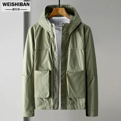 春秋季新款潮流宽松机能工装大口袋夹克男上衣连帽休闲百搭外套男图片