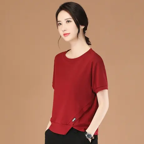 韩潮袭人圆领拼接白色短袖T恤女2023夏季新款休闲百搭体恤衫上衣图片