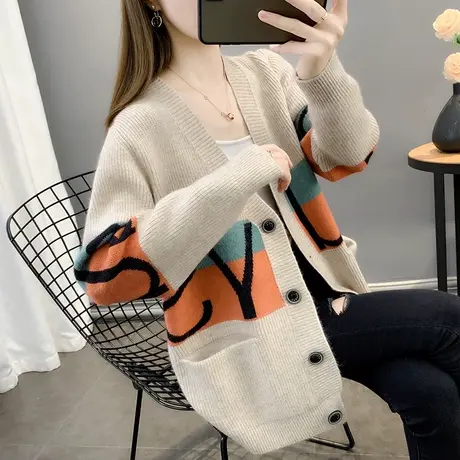 女士毛衣针织开衫女新款外套女2023年秋季加厚宽松慵懒风减龄上衣图片