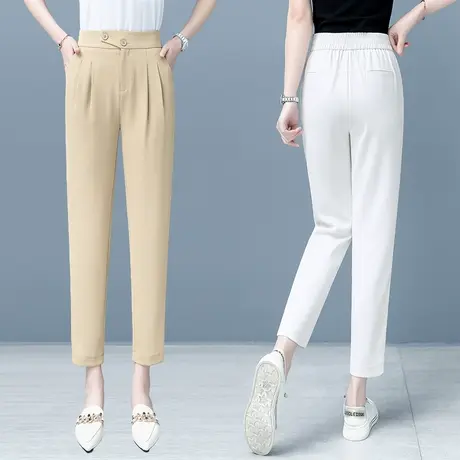 夏季薄款哈伦裤女九分高腰显瘦2023年新款松紧腰直筒西装休闲裤子图片