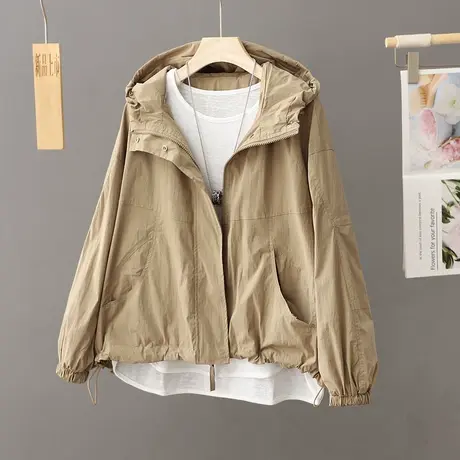 休闲连帽外套女式宽松2023年春秋宽松休闲大码小个子风衣上衣夹克商品大图
