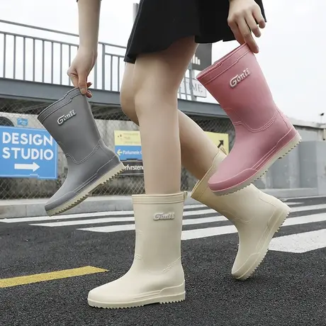 雨鞋女款2023新款时尚防水防滑雨靴厚底中筒水鞋成人胶鞋厨房耐磨商品大图
