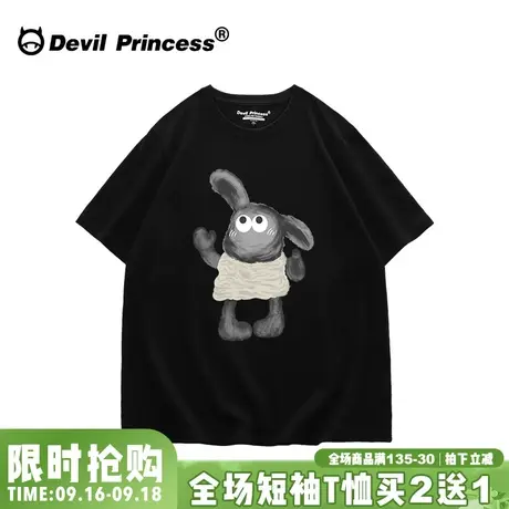 ulzzang小众卡通ins潮牌黑色短袖t恤女2023年新款宽松半袖上衣潮商品大图