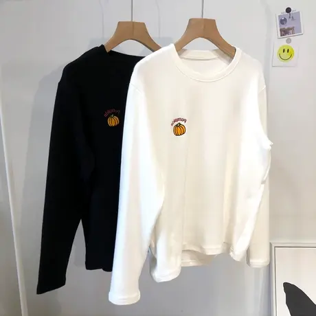 双面德绒打底衫女秋冬2021新款加绒加厚宽松显瘦磨毛保暖洋气上衣商品大图