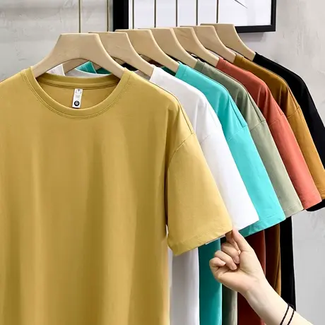 凉爽冰丝棉2023夏季新款男士短袖T恤白色半袖衣服纯色打底衫体恤商品大图