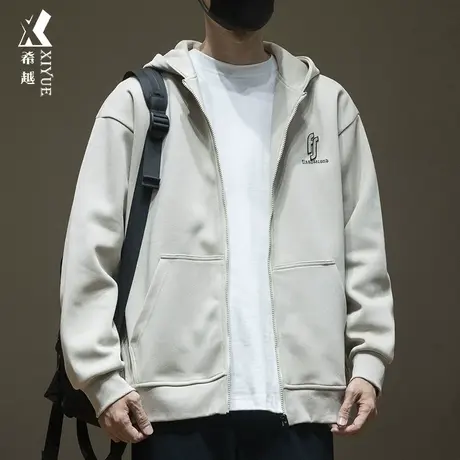 希越秋季卫衣开衫外套男连帽360g重磅衣服秋季宽松大码双面棉上衣商品大图