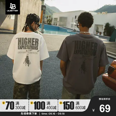 Lilbetter短袖T恤男美式街头衣服2023夏季新款五分袖男女同款半袖商品大图