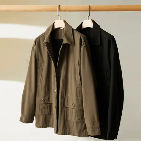 休闲夹克男中青年春秋款复古上衣宽松商务风衣男士翻领外套男装潮图片