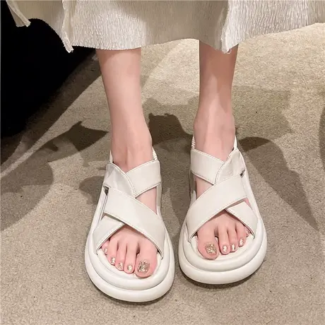 凉鞋女2023夏季新款韩版露趾一脚蹬时尚厚底松糕鞋小众沙滩海边鞋图片