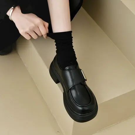 黑色jk小皮鞋女2024年春秋新款复古女鞋子ins超火英伦风乐福单鞋商品大图