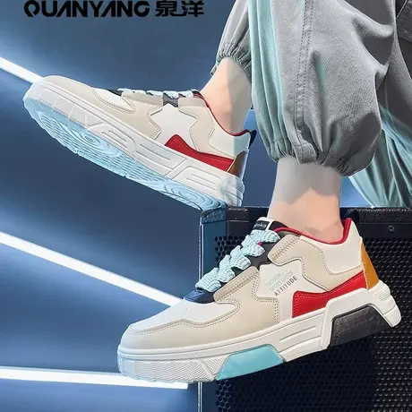 泉洋德训男鞋春季潮流百搭休闲平板鞋青少年皮面防水运动小白潮鞋图片