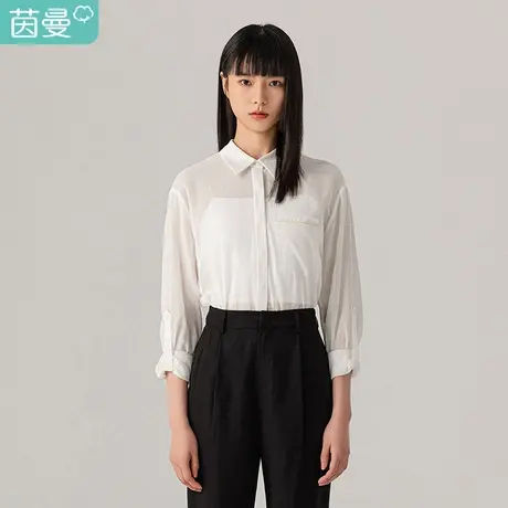 【商场同款】茵曼2023春装新款翻领隐藏纽扣开襟可收袖口长袖衬衣图片