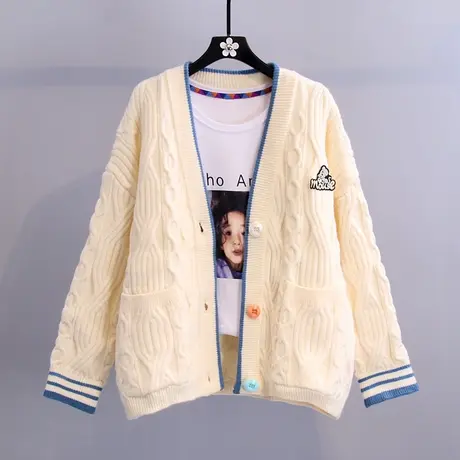 日系毛衣女秋冬外穿慵懒风韩版宽松外套2023新款加厚麻花针织开衫图片