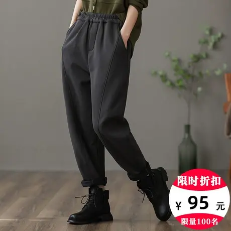 dza 宽松阔腿加绒裤子女士秋冬加厚卫裤百搭哈伦长裤纯棉运动女裤图片