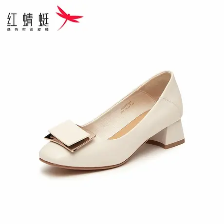红蜻蜓妈妈单鞋春夏季款舒适女鞋粗跟浅口鞋子职业一脚蹬高跟鞋女图片