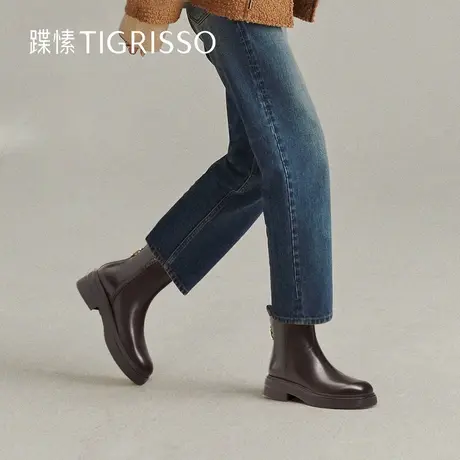 蹀愫冬圆头时装靴厚底增高真皮矮靴女靴TA54718-51图片