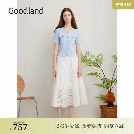 Goodland美地夏季法式优雅闪丝流苏针织衫松弛感上衣商品大图