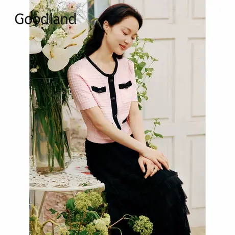 【博主同款】Goodland美地夏季小香风毛针织衫慵懒感上衣商品大图