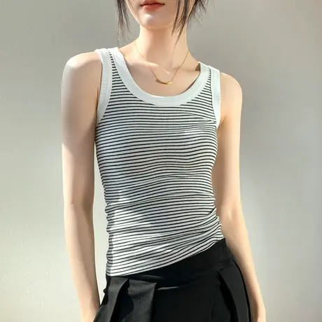歌倍尚条纹吊带背心女2025春夏新款修身显瘦外穿内搭无袖T恤美式商品大图