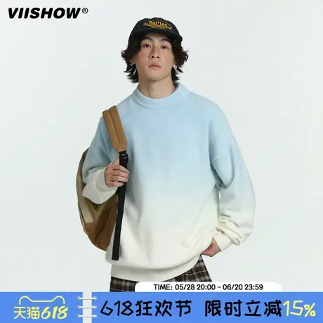 VIISHOW渐变针织衫男生秋季2024新款宽松潮牌休闲圆领休闲上衣图片