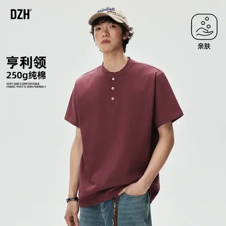 男士美式亨利领t恤男短袖夏季2025年新款纯棉针织上衣体恤衫半袖商品大图