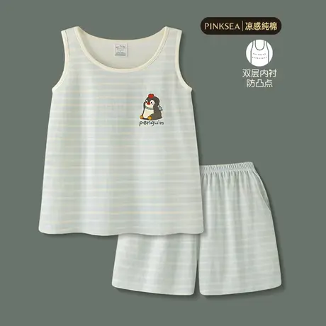 睡衣女款夏小企鹅夏季凉感纯棉吊带背心短裤套装新款女士家居服商品大图