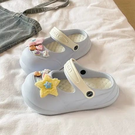 增高厚底玛丽珍洞洞鞋女夏季可爱星星猫咪包头学生外穿包头凉拖鞋商品大图
