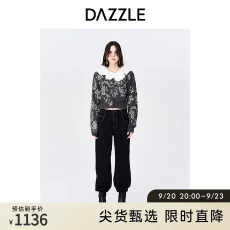 DAZZLE地素奥莱秋通勤法式花边娃娃领提花千金风软糯毛衣上衣女商品大图