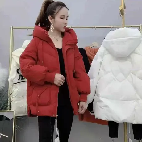 欧洲站2023冬装新款韩版棉服百搭宽松休闲连帽羽绒棉衣外套女上衣商品大图