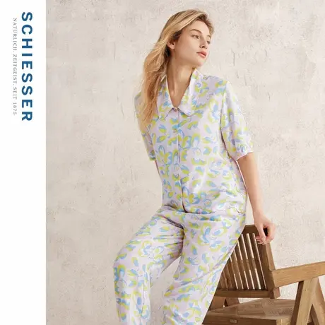 SCHIESSER舒雅25年春夏新品女士清爽粘纤轻薄透气翻领家居服套装图片