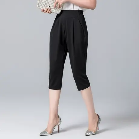 加肥加大码女裤子宽松休闲七分裤夏季薄款中裤高腰显瘦小脚哈伦裤商品大图