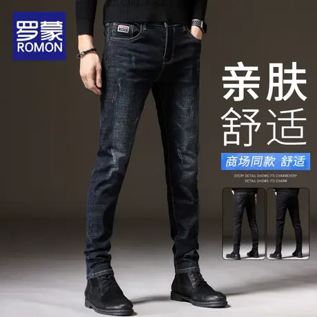 罗蒙裤子男款牛仔裤男秋季2025新款潮牌修身小脚春秋男士休闲长裤商品大图