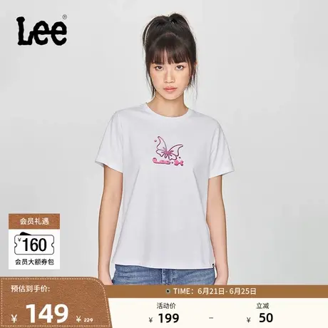 Lee25春夏新品标准版圆领蝴蝶图案印花女短袖T恤休闲LWT0098704LE图片