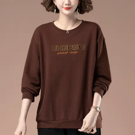 秋冬新款加肥加大码女装卫衣宽松纯棉中年妈妈遮肚子百搭打底衫女商品大图