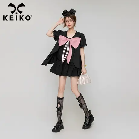 少女感蝴蝶结饰短袖上衣女2023夏季设计感小众飘逸雪纺衬衫小衫商品大图