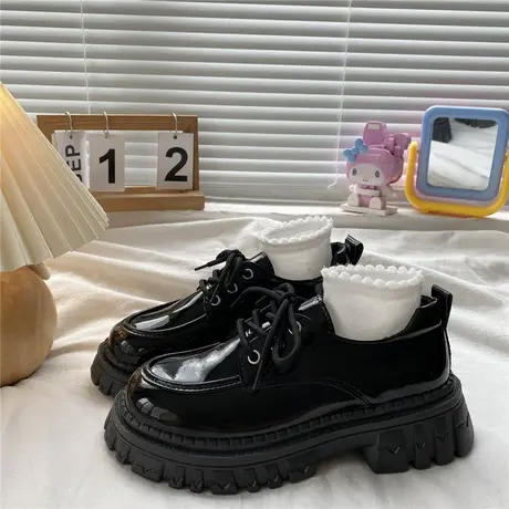 英伦风jk小皮鞋女设计感小众2023春季新款玛丽珍松糕厚底黑色单鞋商品大图