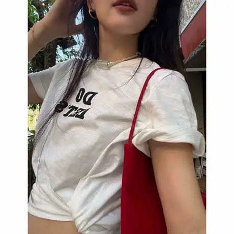 2025年夏季新款韩版简约百搭韩系字母圆领短袖T恤女百搭半袖上衣商品大图