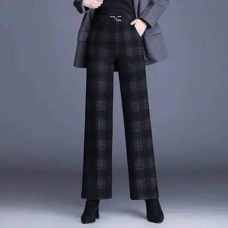 气质减龄格子阔腿裤女秋冬新款高腰遮肉显瘦百搭通勤宽松长裤商品大图