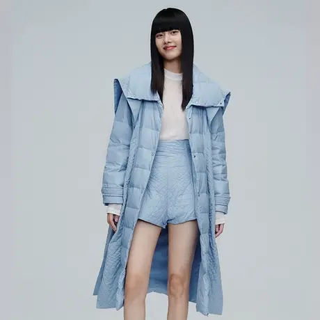 艾莱依海军大翻领羽绒服女款时尚出街秋冬百搭时髦中长款鸭绒外套图片
