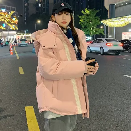 唐狮短款羽绒服女2024新款休闲百搭冬装白鸭绒舒适连帽羽绒外套商品大图
