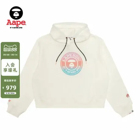 Aape旗舰店女装秋冬裂纹渐变圆章印花薄绒休闲连帽卫衣D319XXP商品大图