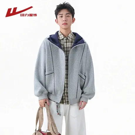 回力美式解构重磅开衫卫衣男春秋季2025新款宽松休闲男生连帽外套商品大图