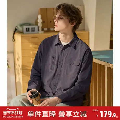 唐狮2026春季新款男长袖衬衫工装休闲宽松风衬衣外套男士薄高级感图片