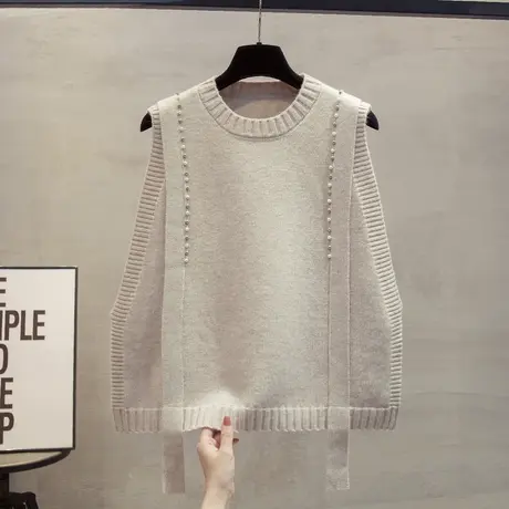 圆领钉珠针织马甲背心女2023秋装新款宽松外穿马夹叠穿毛衣坎肩潮商品大图
