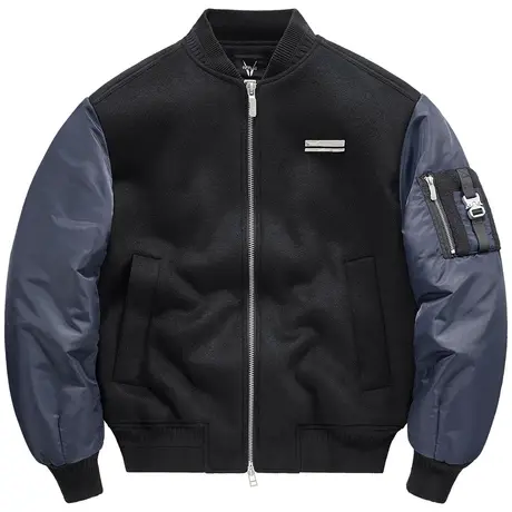 VIP羊毛呢拼接ma1飞行员夹克男秋冬季加厚美式棒球服撞色外套潮牌商品大图