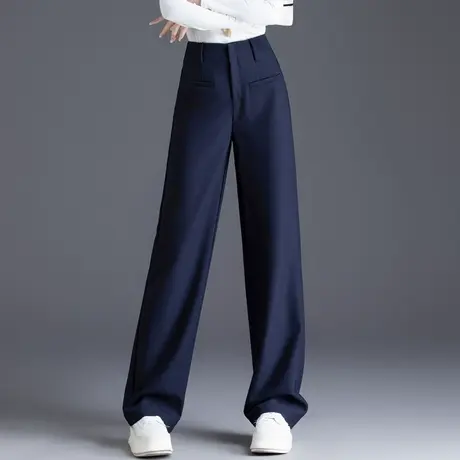 西装裤子女新款爆款2023秋冬季羊毛窄版阔腿裤高腰直筒裤加厚加绒图片